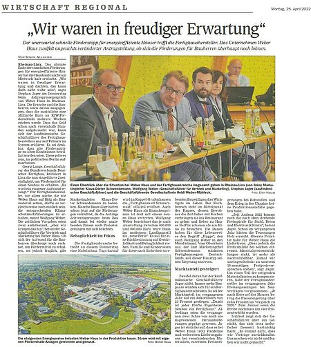 Mittelbadische Presse Wirtschaft regional vom 25. April 2022