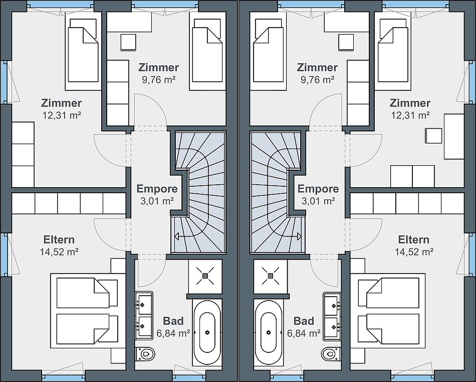 Grundriss: Obergeschoss Doppelhaus Grundriss: Obergeschoss Doppelhaus