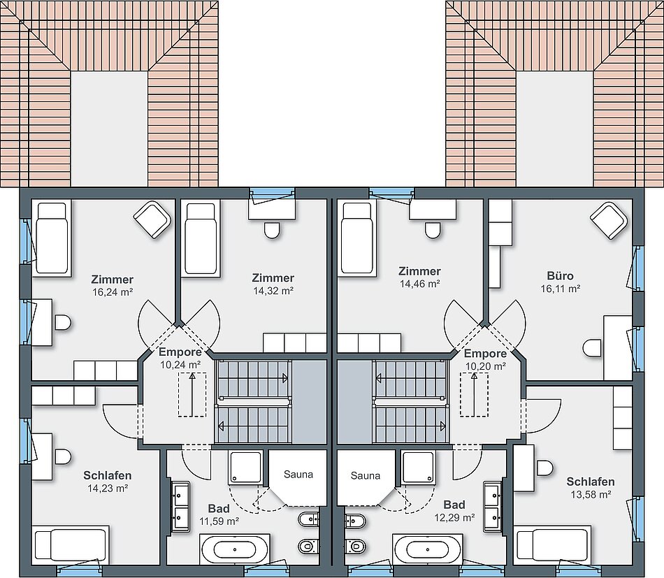 Grundriss: Obergeschoss Doppelhaus Grundriss: Obergeschoss Doppelhaus