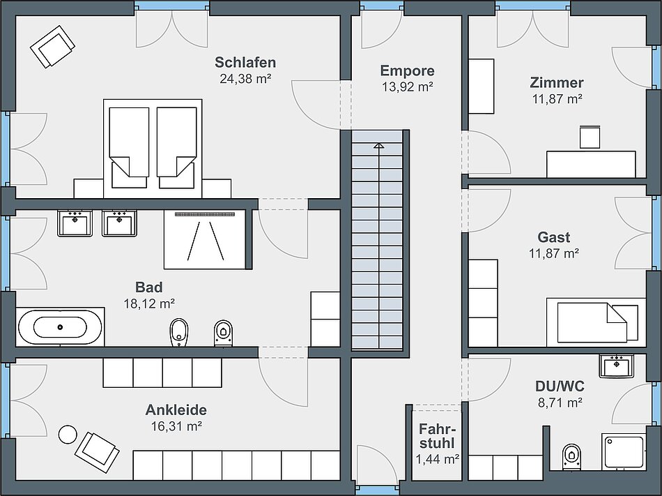 Grundriss Obergeschoss Grundriss Obergeschoss - 2-geschossiges Haus im Bauhaus-Stil mit Flachdach