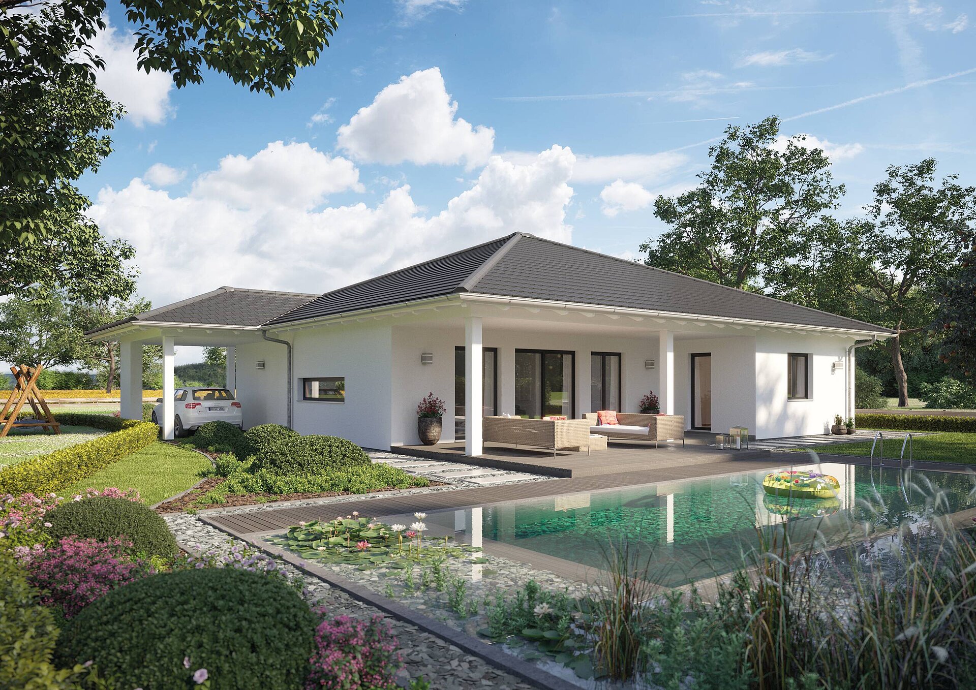 Bungalow mit Walmdach und Pool WeberHaus Bungalow